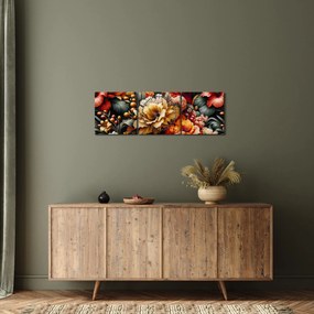 Obraz - Oranžovo-červené kvety (s hodinami) (90x30 cm)