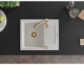 Mexen Enzo, 1-komorový granitový drez 576x465x174 mm a drezová batéria Savita, biela, 6506-20-672601-50