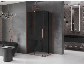 Mexen Velar L Duo, sprchový kút s posuvnými dverami 90 x 80 cm, 8mm šedé sklo, ružové zlato, 871-090-080-02-43-60
