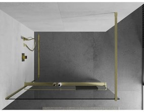 Mexen Kioto+, sprchová zástena Walk-In s poličkou a vešiakom 115 x 200 cm, 8mm číre sklo, zlatý matný profil, 800-115-121-55-00