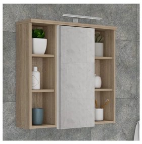 Nástenná kúpeľňová skrinka so zrkadlom VENOM biela/dub sonoma