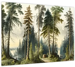 Sklenený obraz - Vintage krajina lesov (70x50 cm)