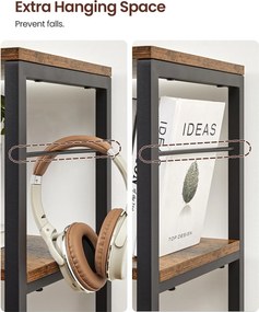 6-poschodová knižnica, vysoký úložný regál, 30 x 120 x 170 cm, hnedá a čierna