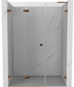 Mexen Lunar-F, L skladacie ľavé sprchové dvere 150 cm, 8mm číre sklo, ružové zlato profil, 836SL-150-050-60-00-L