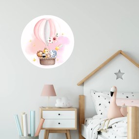 PIPPER. Kruhová samolepka na stenu "Teplovzdušný balón so zvieratkami" Veľkosť: 60 cm