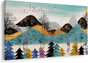 Grafický obraz s jeleňmi (90x60 cm)