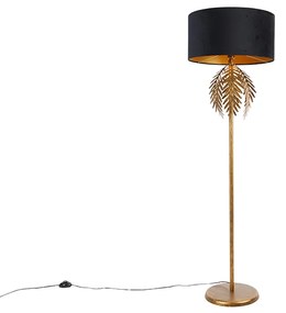 Vintage stojaca lampa zlatá s čiernym zamatovým odtieňom 50 cm - Botanica