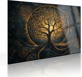 Sklenený obraz – Strom so zlatou aurou (70x50 cm)