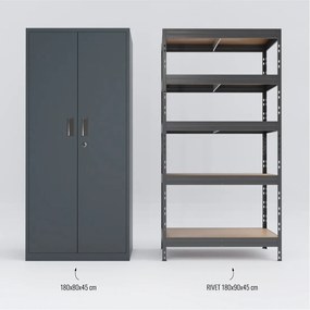 Régal RIVET PACK 180x90x45cm s plechovou skriňou 180x80x45cm