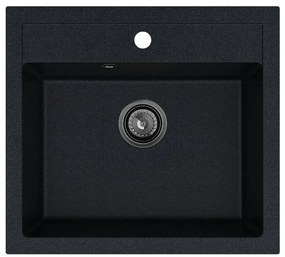 Sink Quality Ferrum, kuchynský granitový drez 565x510x205 mm + čierny sifón, čierna škvrnitá-Brocade, SKQ-FER.B.1K60.XB