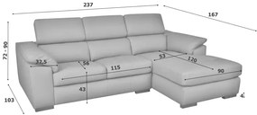 Kožená rohová sedacia súprava LOREN II, pravá, sivá (madras - 128 grey)