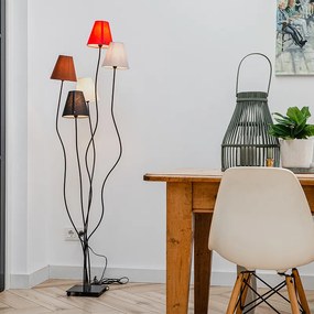 Dizajnová stojaca lampa čierna s textilnými tienidlami 5-svetlo - Melis