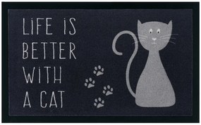 Mujkoberec Original Protišmyková rohožka Life is better with a cat 104493 Anthracite / Grey - 45x75 cm