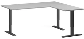 Výškovo nastaviteľný stôl, 180x160 cm, 3 motory, L/P, čierna podnož, sivá