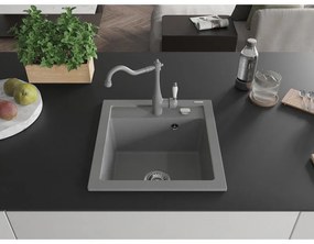 Mexen Vito, granitový drez 490x520x210 mm, 1-komorový a drezová batéria Carla, šedá, 6503-71-670700-71