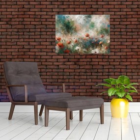 Sklenený obraz – Abstrakcia poľa s makmi (70x50 cm)
