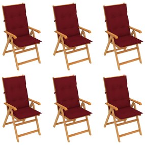 Záhradné stoličky 6 ks s vínovočervenými podložkami tíkový masív 3065584