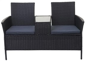 Záhradná lavica so stolíkom E24 - umelý ratan, 132cm - Čierna, sedáky tmavosivá