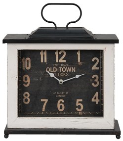 Čierno-biele stolné hodiny v hranatom prevedení Old Town - 36*10*32 cm / 1*AA