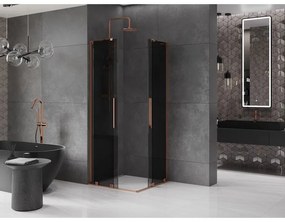 Mexen Velar L Duo, sprchový kút s posuvnými dverami 80 x 80 cm, 8mm šedé sklo, ružové zlato, 871-080-080-02-43-60