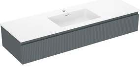 Mexen Rivel, kúpeľňová skrinka 140 cm s umývadlom Otis, 1 zásuvka, drážkovaná, grafitová matná/biela matná, 91A20-14023-1-BF66-W18M0