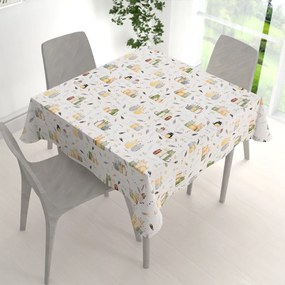 Biante Detský bavlnený štvorcový obrus Sandra SA-652 Mačací svet zeleno-žltý na bielom 60x60 cm