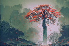Obraz osamoteného červeného stromu (90x60 cm)