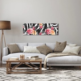 Obraz rozkvitnutých ruží (s hodinami) (90x30 cm)