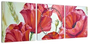 Obraz - Kvety vlčích makov (s hodinami) (90x30 cm)