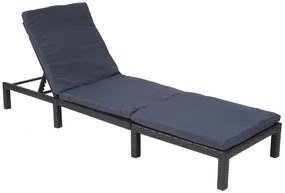 Záhradné lehátko HWC-A51 - polyratan, sivé vankúše basic 5cm - antracit