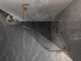 Mexen Lunar, L päťuholníkový sprchový kút s pravým sklonom 80 x 80 cm, 8mm číre sklo, profil medená matná, 831L-080P-080L-65-00-P