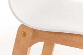 Barová stolička Hoover - plast, drevené nohy natur - Biela
