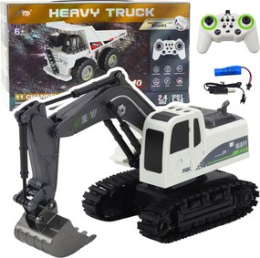 LEAN Toys Caterpillar bagr Diaľkovo ovládané RC svetlá Zvuky Biela 1:24