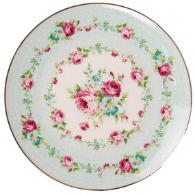 Zelený porcelánový dezertný tanier s kvetmi - Ø 21*2 cm