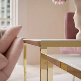 KONFERENČNÝ STOLÍK BELLA GLOSS CHROME 2v1 ZLATÝ LESK + BIELE SKLO