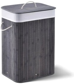Bambusový košík na bielizeň s vekom, 72 l, sivý