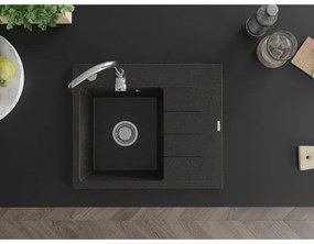 Mexen Ben, 1-komorový granitový drez 600x500x190 mm, ľavý+ chrómový sifón, čierna-zlatá metalíza, 6522605000-75