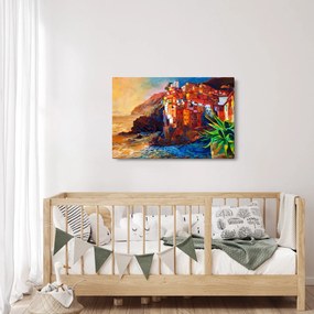 Obraz - Dedina na pobreží Cinque Terre, Talianska riviéra, moderný impresionizmus (90x60 cm)