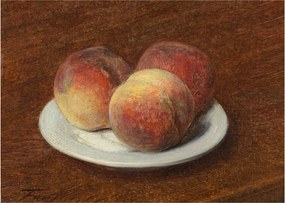Sklenený obraz - Henri Fantin-Latour, Three Peaches on a Plate, reprodukcia (70x50 cm)