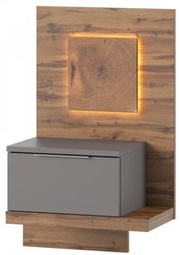 Závěsný noční stolek Livorno 69 s LED osvětlením pravý dub Wotan/šedý