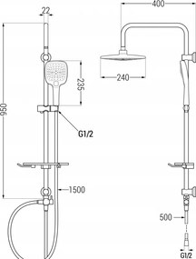 Mexen sprchový set T17 s hornou hlavicou štvorcovou, čierna, 798171793-70