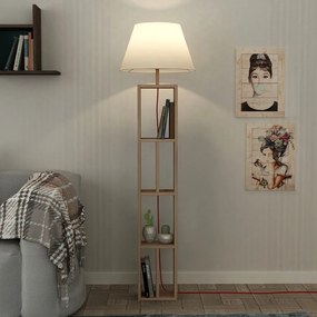 Drevená stojacia lampa s bielym textilným tienidlom Homitis Giorno
