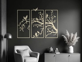 drevko 3-dielny drevený obraz Vtáky na strome Rozmer obrazu: 44,5 x 58,5 cm, Farba dekorácie: Čierna