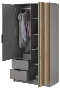 ŠATNÍKOVÁ SKRIŇA LETIZIA S LAMELAMI A ZRKADLOM SIVÁ / DUB ARTISAN 105 cm