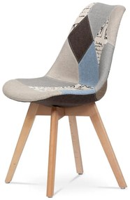 Autronic -  Jedálenská stolička CT-764 PW2 látka patchwork, drevené nohy, masív prírodný buk