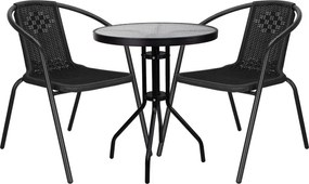 SPRINGOS Záhradný nábytok, sada pre 2 osoby: stoličky a stôl, kovovo-sklenená súprava, čierna