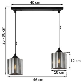 Závesné svietidlo Riffle Square, 2x grafitové sklenené tienidlo, b