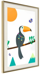Artgeist Plagát - Toucan And Butterflies [Poster] Veľkosť: 20x30, Verzia: Čierny rám