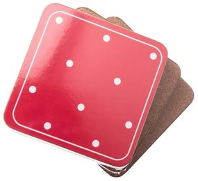 Podložka pod šálku s bodkami korková červená 10×10×0,5cm 6ks cena za sadu