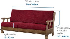 Super strečové poťahy NIAGARA bordó trojkreslo s drevenými rúčkami (š. 160 - 200 cm)